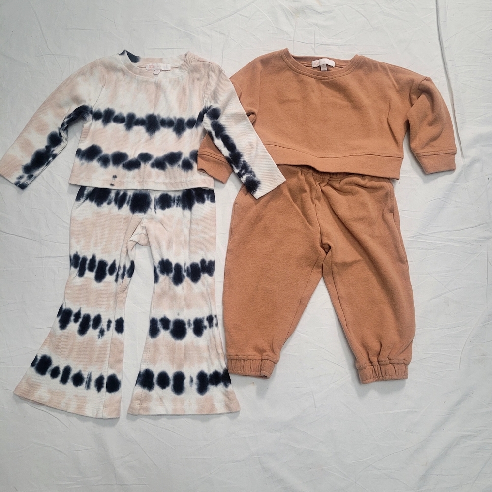 Two Outfits By Giani Bini; Tan Sweatsuit And Tie-dye Ribbed Leisure Suit, 2T